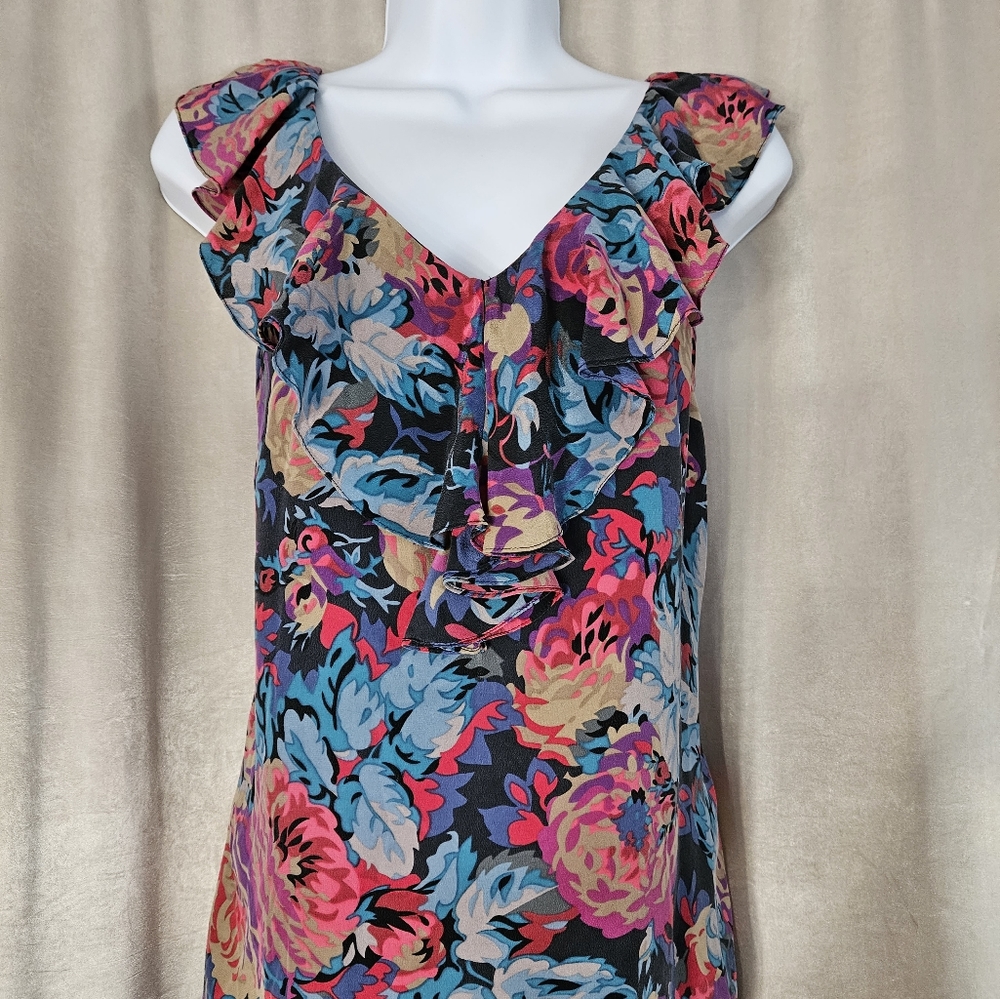 NWOT Anthropologie Moulinette Soeurs pink purple red blue floral silk top 2 - Picture 4 of 7